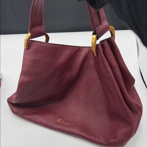 Donna Karan Deep Red Shoulder Bag with Gold Accents